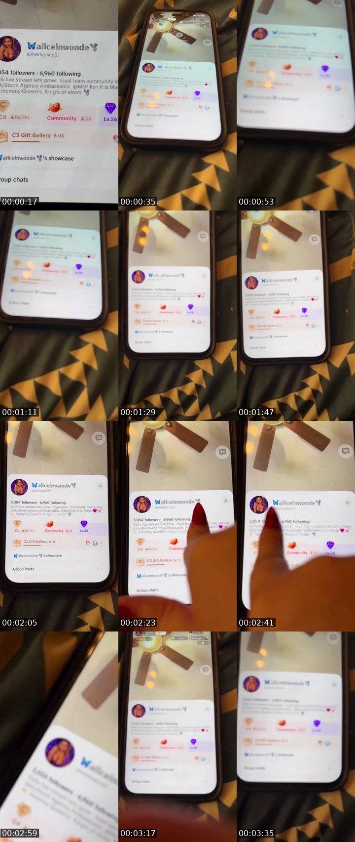Contact-sheet preview of Alices's Liveme recording