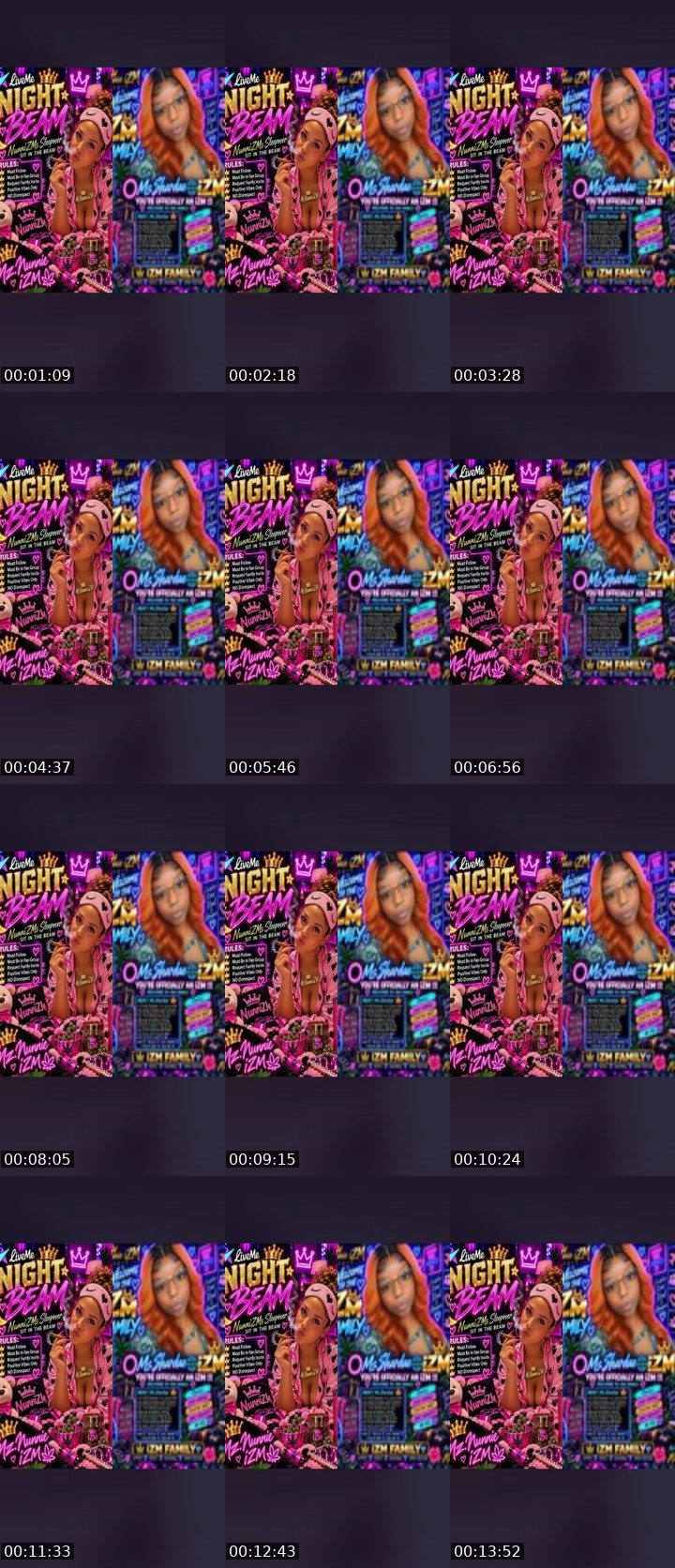 Contact-sheet preview of 👑Mz.Nunnie🌐iZM's Liveme recording